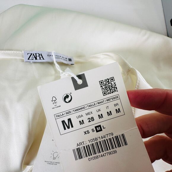 NWT Zara Cream Satin Sleeveless Knotted Front Effect Faux Wrap Blouse Top M - Picture 9 of 13